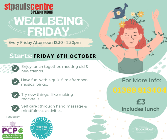 Poster advertising Wellbeing Friday at St Pauls Centre