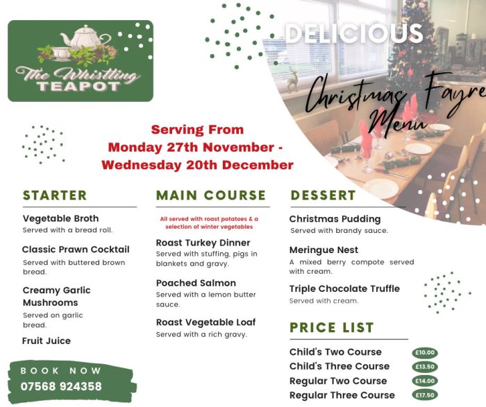 The Whistling Teapot cafe Christmas menu 