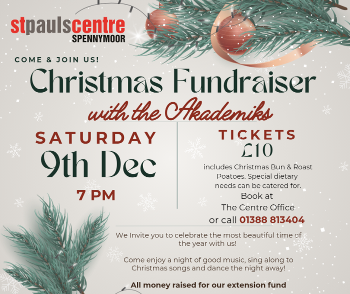Poster advertising Christmas Fundraiser. Concert with the Akademiks on Saturday 9th December at 7pm