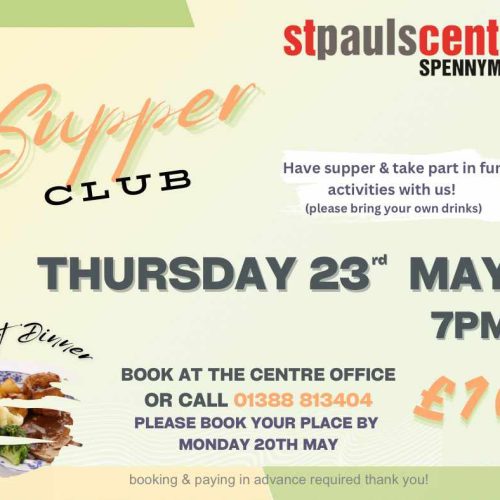 Supper Club advert for 23 May at 7pm
